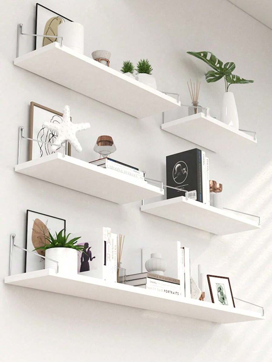 1PC Black Multi-Functional Wall-Mounted Storage Shelf, Space-Saving Bookshelf For Study, Living Room, Bedroom, Kitchen, Bathroom, Toilet, Home Decor, Office Wall Shelf, Book Rack, Storage Rack - White - View 1