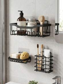 Multipurpose Bathroom Storage Rack Combo,Punch-Free Installation Shower Caddy Kit,Open Drainage Design Keep Toiletries Dry,Space Saving Organizer For Restroom&Kitchen Counter,Assorted Size Organizer For Shampoo,Toothbrush,Soap,Sponge&Bathroom Supplies - Multicolor - View 12