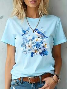 Breathable And Ideal For Everyday Wear, Classic Crew Neck Design, Suitable For Various Outfits, Available In Multiple Colors, Elastic Fit, Machine Washable, Sizes XS To XXL - Light Blue - View 1