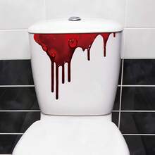 1pc Halloween Horror Bloody Blood Stain Pattern PVC Material Home Wall Bathroom Toilet Seat Decorative Sticker, Self-Adhesive Home Decor Sticker, Suitable For Wall, Cabinet, Toilet Sticker And Other Scene Decoration - A - View 6