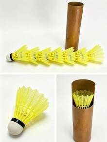 6pcs Yellow Nylon Durable Windproof Beginner Training Plastic Shuttlecocks For Outdoor Badminton - A Bucket Of Six Balls - View 5