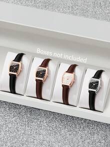 Women's Luxury PU Leather Strap Quartz Watch, Barrel-Shaped Minimalist Dial Delicate Small Wristwatch, Exquisite Gift For Girlfriend (4pcs/Set) Watch Box Not Included - Multicolor - View 12