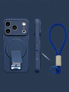 Premium Heavy-Duty Anti-Drop Invisible Stand Magnetic Phone Case + Nylon Lanyard Compatible With IPhone 17 Pro Max 17Pro 16 Pro Max 15 Pro Max 14 Pro Max 13 Pro Max 16 15 14 Pro Luxury Wireless Charging Shockproof Bumper Matte Back Cover With Rope Shell - Blue - View 2