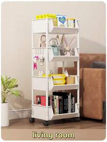 1pc Multi-Layer Open-Top Movable Bookshelf Storage Rack, Gap-Filling Simple Floor-Standing Dust-Proof Organizer For Children's Toys And Books, Suitable For Home, Bedroom, Study, Balcony, Housewarming Gift, Home Decor, Daily Essential - White - View 8