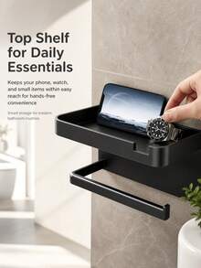 1/2/3pcs No-Drill Toilet Paper Holder With Storage Shelf - Durable/Easy Installation/Double Layer Storage/Smooth Pull, Suitable For Homeowners/Tenants, Bathroom/Kitchen, Summer, Housewarming, Minimalist (Toilet Paper Holder/Bathroom Storage Rack/Storage Shelf/Storage/Easy Installation/Durable)/School Use/Learning Supplies/Kitchen Utensils/School/Room Decor - Simple Frame - View 4