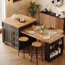 Extendable Kitchen Island (120-184 Cm) With Drawers And Casters, Mobile Island With Wood-Effect Top, Versatile Countertop For Kitchen, Dining Room And Bar, White - 黑色 - 查看 7