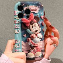 Disney Minnie Mouse Phone Case With Big Pink Bow, Casual Striped Outfit, Sneakers, Sweets, Butterfly & Heart Ornaments, Compatible With IPhone 17,16,15,14,13,12,11 Pro, Shockproof Protective Cover, Ideal Gift For Birthday, Valentine's Day, Holiday For Family, Lovers & Friends - White - View 1