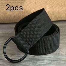 1pc Unisex Minimalist Solid Color Double Ring Buckle Canvas Belt, Fashionable Solid Color Strap, Fashionable Decor, Popular And Multifunctional, Suitable For Daily Use, Women's Belt, Summer, School, Autumn - Black - View 8