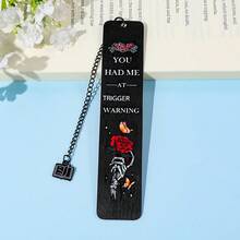 "You Had Me At Trigger Warning" Gothic Metal Bookmark With Book Charm & Gift Box - Durable Page Marker For Dark Academia Fans, Gothic Enthusiasts & Gift-Givers. - Color - View 7