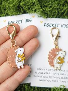 1pc Cute Hedgehog Keychain Pendant With Inspirational Message And Pocket Hug Card, Suitable For Wallet, Handbag, Car Charm - Multicolor - View 3
