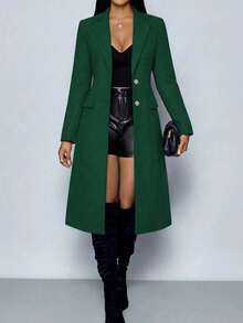 Plus Size Women's Elegant Solid Color Minimalist Versatile Long Cardigan, Black, Suitable For Spring, Summer And Autumn - Dark Green - View 6