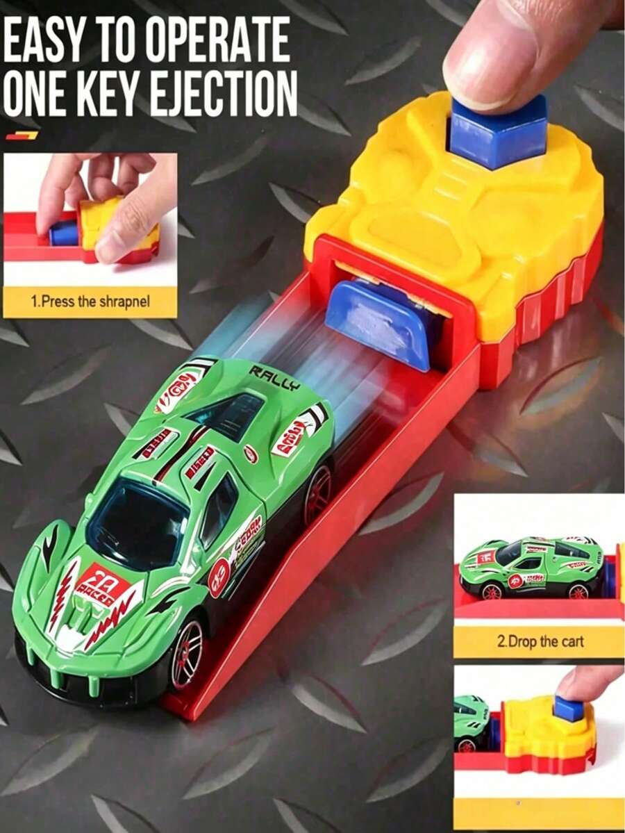 Random Pullback Metal Mini Toy Race Car With Track Launcher, Racing Car Toy Set, Fussy Toy, Suitable For Children Aged 3 And Up Metal Toy Car Series - Metal Racing Cars - The Ideal Gift For Children - Birthday/Christmas Gifts - Multicolor - View 1