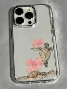 1pc Metal Transparent Sea Turtle Hibiscus Flower Personalized Minimalist Full Coverage TPU Shockproof Phone Case Compatible With Apple 17 16 15 14 13 12 11 Pro Max Protective Shell Air - Multicolor - View 1