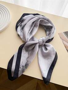 1 Stück quadratisches Seidentuch für Damen, Satin-Bandana mit Muster, Haarschärpe, modischer Damen-Haarschal und Wickeltuch, weibliches Halstuch, Hijab - Grau - View 1