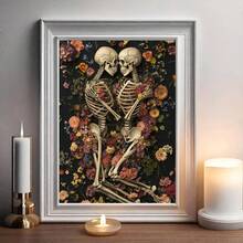 1pc, Canvas Wall Art, Framed Wall Decor, Gothic Romantic Floral Skull Couple Canvas Painting, Dark Academia Style Poster, Vintage Dried Flower Skull Oil Painting, Suitable For Modern Home Decor, Room Decor, Dorm Decor, Bedroom Decor, Living Room Decor, Bathroom Decor, Kitchen Decor, Dining Room Decor, Office Decor, School Decor - A - View 8