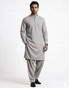 Estationeryhouse Raw Silk Kurta Pyjama For Men, With Cotton Lining And 2 Pockets - Grey - View 1