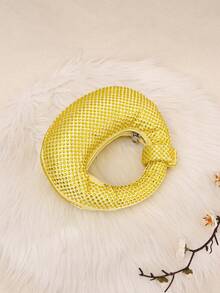 Mini Hobo Bag In A Crescent Shape, Fully Covered In Rhinestones, Integrated Circular Handle With Bow, Zipper, Various Colors, Women's Party, Wedding, Birthday Gift - 橘色 - 查看 6