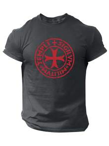 Men's Short-Sleeved T-Shirt For Spring/Summer, Printed With The Knights Templar Logo. - 白色 - 查看 8