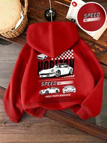 Young Boy Car Pattern Warm Sweatshirt - Red - View 1