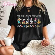 This Is A 100% Cotton Disney Women's T-Shirt With Classic Vintage Character Prints, Ideal For Vacations, Parties And Daily Casual Wear. - 黑色 - 查看 1