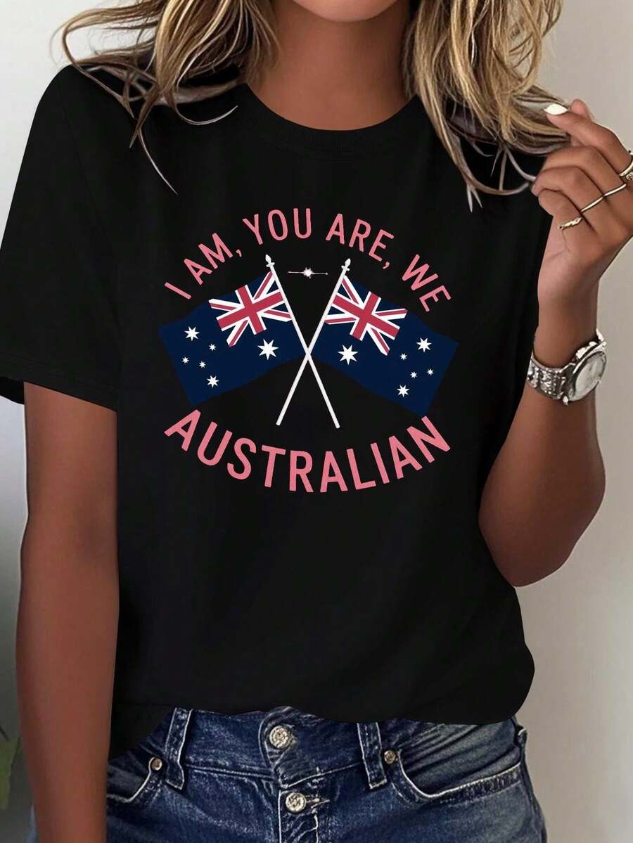 Straliana - Casual Cut, Combining Southern Charm With Federal Elements - A Printed T-Shirt For Everyday Wear And Themed Occasions That Exudes National Pride, Made From Cotton. - 黑色 - 查看 1
