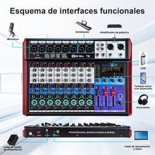 8-Channel Sound Consoles Audio Mixer 24 DSP DJ Mixer - Black - View 3