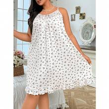 2026 Women Plus Size Boho Floral Camisole Nightdress High Waisted Loose Fit Breathable Summer Vacation Sleepwear Home Dress - 白色 - 查看 4