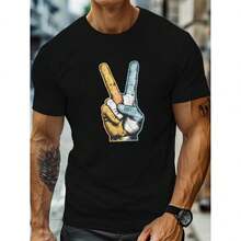 Hedgehogs, Pure Cotton T-Shirt In National Flag Colors With V-Shaped Design, Custom Style, Round Neck, Suitable For Various Urban Occasions, Masculine Style. - Putih - View 2