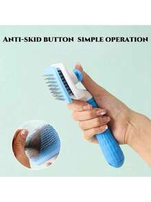 1pc Multi-Color Cat & Dog Grooming Brush, Pet Deshedding Comb, Non-Slip Stainless Steel One-Click Hair Removal Automatic Cleaning Massage Brush Dog Brush Cat Accessory; 1pc Dog Brush Cat Comb Flea Comb, Deshedding Comb, Tangle Separator Tool - Multicolor - View 8