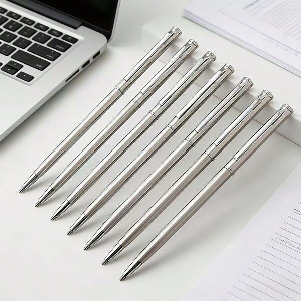 12pcs Stainless Steel Ballpoint Pen Set, 2 Pens + 10 Refills, Metal Texture Smooth Writing Signature Pen. Back To School Essential & Daily Office Supplies, Ideal Gift For Business And Teacher's Day.
