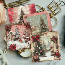 36 miếng giấy 6*6 inch phong cách vintage giả cổ sơn dầu tông đỏ cây thông Noel cho scrapbook/sổ tay, phù hợp làm collage, origami và vật liệu ghi chép, giấy DIY, scrapbook thủ công, bullet journal, thiệp chúc mừng, gói quà và trang trí nhà cửa - Hình vuông - Xem 8