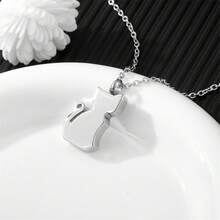 1pc Stainless Steel Cat Pendant Necklace/Keychain, Urn Necklace, Used To Hold Ashes, Hair Or Crystal Beads, Stainless Steel Pendant Necklace To Commemorate Loved Ones - Silver - View 2