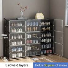 Shoe Rack With Door, Shoe Cabinet Storage, Portable Shoe Rack, Expandable Vertical Shoe Rack, Can Store 8-60 Pairs Of Shoes, Boots, Slippers, Large DIY Plastic Detachable Shoe Rack, Suitable For Entryway, Bedroom, Multiple Colors Available - Black - View 5