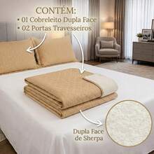 Single/Queen Double-Sided Bedspread Set With Sherpa Alaska 03 Pieces - Premium Soft Touch - Hazelnut - View 3