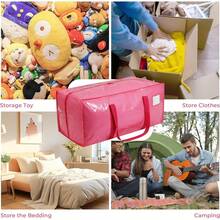 2 Pack Pink Extra Heavy Duty Large Moving Bags - Storage Totes With Comfortable Handle & Strong Zipper, Space Saving Alternative To Moving Boxes For College Supplies - Jelly Pink - View 5