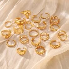 20Pcs Minimalist Gold Stackable Ring Set, Asymmetric Hollow Twist Chain Multi Style Knuckle Rings, Women Stacking Finger Jewelry - 20pcs - View 2