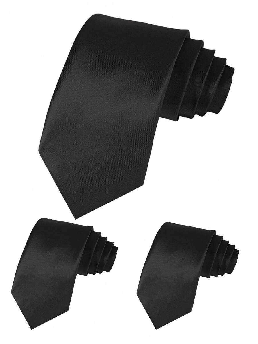 3 Buah Dasi Pria Warna Polos 8cm Dasi Formal Bisnis Pria Dasi Pernikahan - 3 buah hitam - View 1