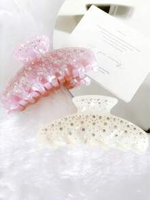 2 piezas de pinzas para el cabello con patrón de mármol de acrílico y strass, pinzas de garra con textura de concha iridiscente e incrustaciones de cristal, accesorios elegantes para el cabello de uso diario para niñas - Multicolor - Ver 4
