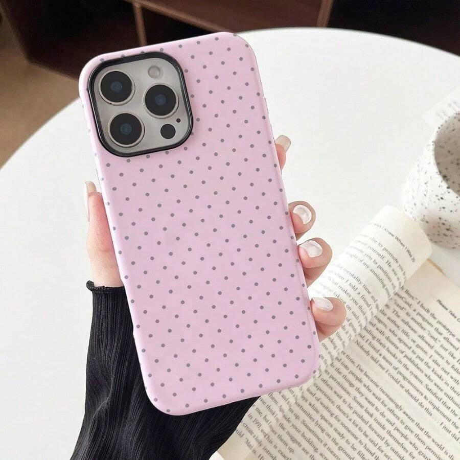 Una elegante funda para teléfono no incluye un cordón ni un soporte. Compatible con la funda para 16, diseño estético de lunares a la moda y bonito para mujeres, funda para teléfono a prueba de golpes con parte trasera dura y TPU suave para 17 16 15 14 13 12 11 Pro Plus, compatible con A y S Series. - Rosa - Ver 1