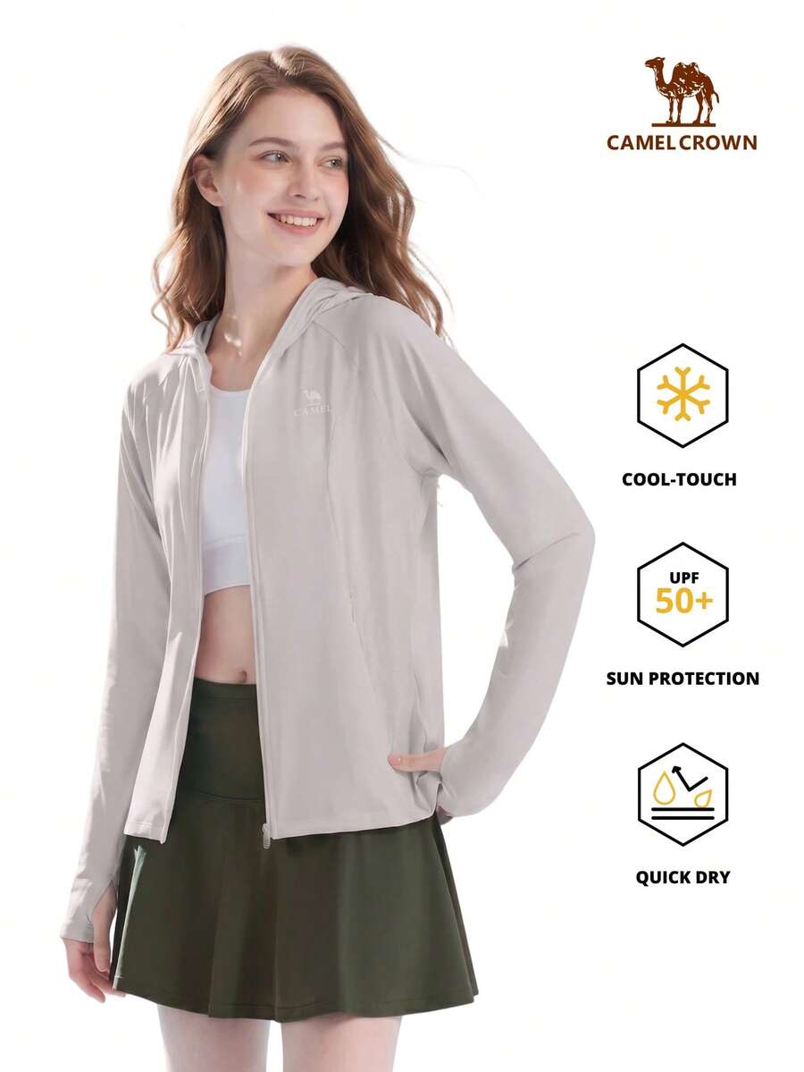 CAMEL CROWN Jaqueta Leve, Respirável e de Secagem Rápida com Proteção Solar para Mulheres, Design Unissex, Adequada para Primavera e Verão - Chá frio cinza - Visão 1