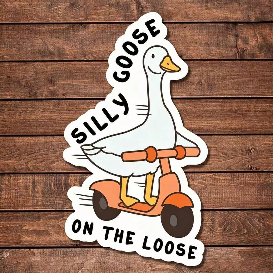 1/3/5PCS Waterproof Vinyl Sticker, Silly Goose On The Loose Cute Cartoon Scooter Goose Decal, Self-Adhesive Funny Animal Sticker For Car Laptop Water Bottle Helmet Suitcase, Novelty Humor Decor Gift For Kids Adults Friends - A - View 1