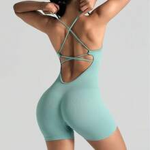 Mono corto de yoga sexy y ajustado para mujer, sin costuras en la espalda, transpirable y de secado rápido, para gimnasio, correr, pilates, fitness y yoga. - shenhui - Ver 6