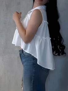 Women's New Spring/Summer Solid Color Sleeveless Elegant Top Vest With Ruffle Collar, Casual , Dating, Outing, Home, Vacation, Beach, Holiday White - White - View 7