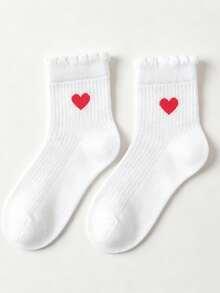 5/1 Pair Girls Mid-Calf Socks, Cute Pink Heart Design, Suitable For All Seasons Daily Wear, Back To School Socks, Gift, New Year - Multicolor - View 2