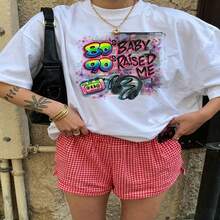 Heartfelt Retro Vibe Graphic T-Shirt 100% Cotton Oversized Soft Breathable Casual Crewneck Short Sleeve Top Daily Casual Cute Aesthetic Daily Fashion Lovers Casual Wearers Daily Outfit Enthusiasts Gift Givers - 白色 - 查看 18