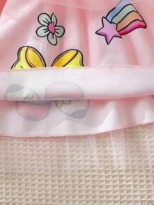 1pc Young Girl Casual Back To School Pencil Bow Ruler Print Dress, Soft Comfortable Knit Fabric, Suitable For Outdoor Wear, Spring/Summer - Pink - View 8