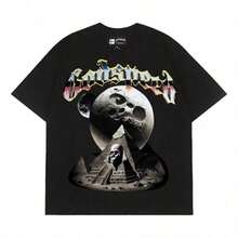 Men T Shirt"Godspeed Rock Legend"Printed Street Style For Men T Shirt,Lightweight Cotton T Shirt,Features Unique And Striking Mexican Folk Art Patterns,Men's Printed Round Neck Short Sleeve Shirt T Shirt,Summer Casual Tops. - Black - View 1