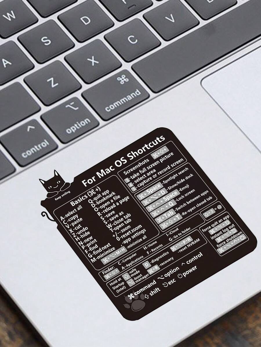 1pc Black Cute Cat Pattern Shortcut Sticker Compatible With All Apple Laptop Series Software Shortcut Command Sticker - View 1