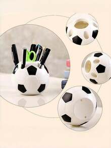 1pc Soccer Ball Shaped Hollow Desktop Organizer, Pen Holder, Home Office Desk Decor, Storage For Items And Accessories. World Cup Theme Pen Holder. - One Size Fits All - View 2