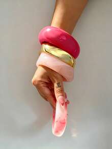 4pcs Exaggerated Asymmetrical Resin Translucent Bangles For Women, Personalized Versatile - Multicolor - View 4